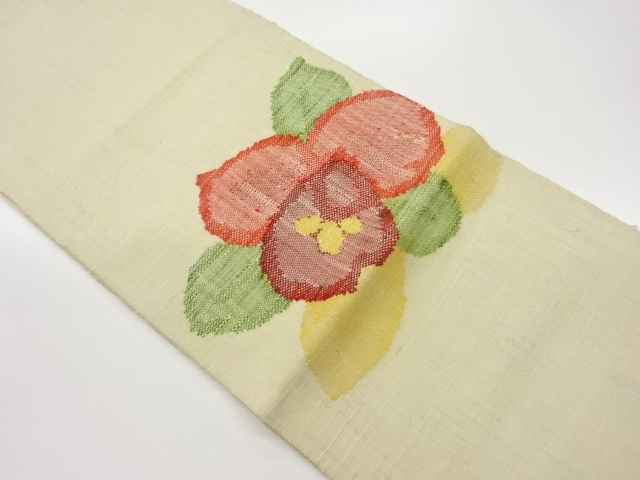 手織り紬花模様織出し名古屋帯